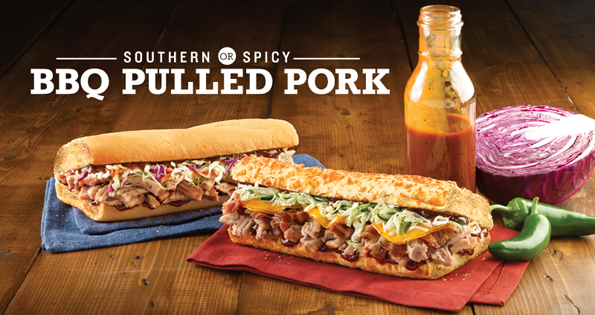 Quiznos' sweet Southern BBQ Pulled Pork Sub and a Spicy BBQ Pulled Pork Sub