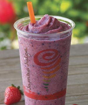 Jamba Juice's Kona Berry Blast Smoothie is made with a beverage derived from dried coffee fruit and other juices. 