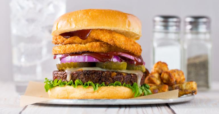Burger with onion rings