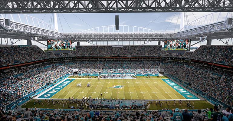 Hard Rock Stadium in Miami, home of the NFL’s Dolphins, is one of Centerplate’s major sports venue accounts.
