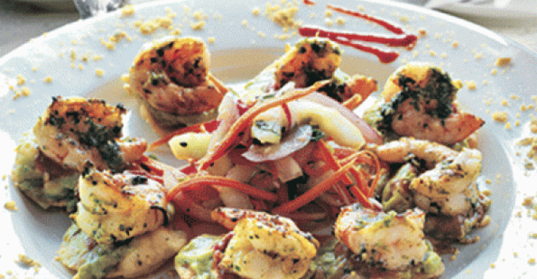 Guacamole shrimp and tostada bites