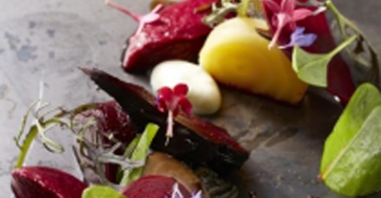 Ash roasted beets with sorrel yogurt and puffed rice
