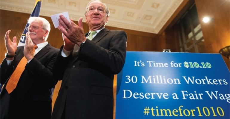 Rep George Miller DCalif left and Sen Tom Harkin DIowa recently introduced a bill that would raise the federal minimum wage to 1010 per hour by 2016 The current federal minimum wage rate is 725 per hour