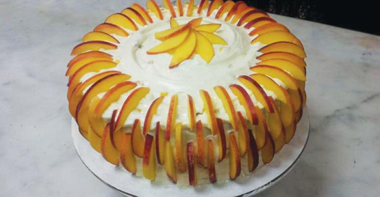 Clyde39s Restaurant Group pastry chef Ryan Westover plans to serve a white butter cake with peaches in June