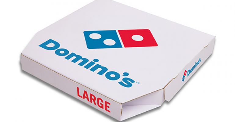 Dominorsquos pizza box with new logo