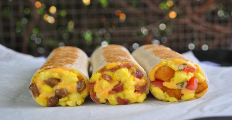 The chain39s Grilled Breakfast Burritos from left Sausage Bacon and Fiesta Potato