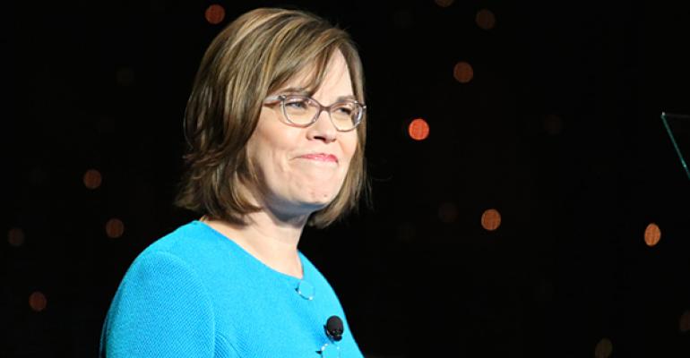 Cheryl Bachelder CEO of Popeyes Louisiana Kitchen Inc addresses attendees at MUFSO