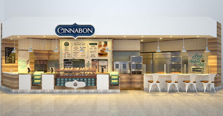 The new Cinnabon design has a French patisserie meets home kitchen inspiration