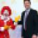 Steve Easterbrook CEO McDonald poses with Ronald McDonald during the new McDonald39s Flagship Restaurant reopening at Frankfurt International Airport