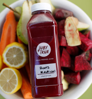 Juby True's cold-pressed juices are made in house and bottled to go.