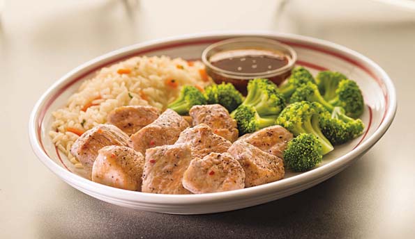 Frindly's turkey tips with broccoli and rice pilaf