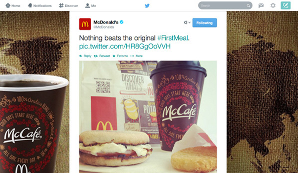 McDonald's touted its breakfast menu via Twitter, calling it the 