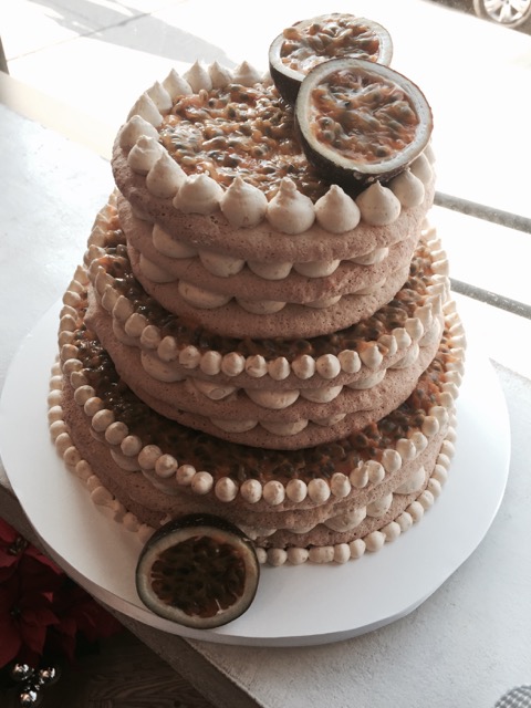 An elaborate dacquoise layered with passion fruit available from Sugar Couture. Photo Credit: Sugar Couture