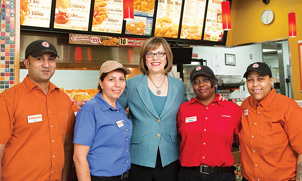 Popeyes CEO Cheryl Bachelder with employees